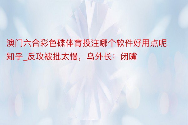 澳门六合彩色碟体育投注哪个软件好用点呢知乎_反攻被批太慢，乌外长：闭嘴