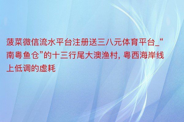 菠菜微信流水平台注册送三八元体育平台_“南粤鱼仓”的十三行尾大澳渔村, 粤西海岸线上低调的虚耗