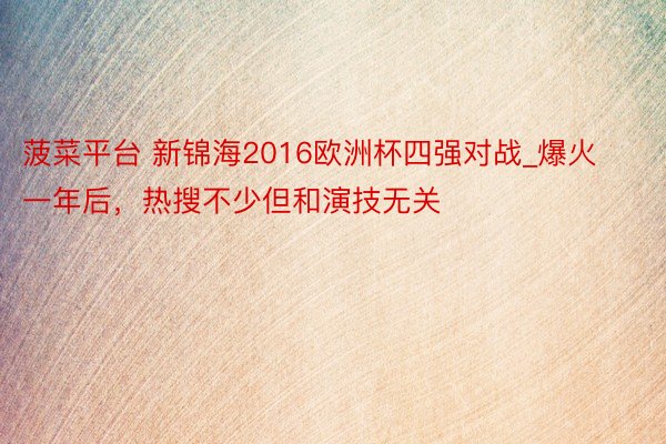 菠菜平台 新锦海2016欧洲杯四强对战_爆火一年后，热搜不少但和演技无关